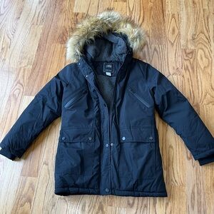 Black Kids Jacket with Faux Fur Hood